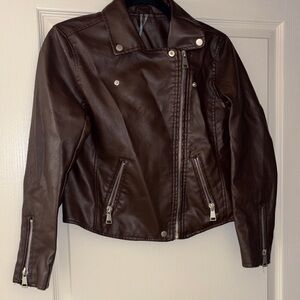 Anthropologie Faux Leather Dark Brown Zip-up Jacket